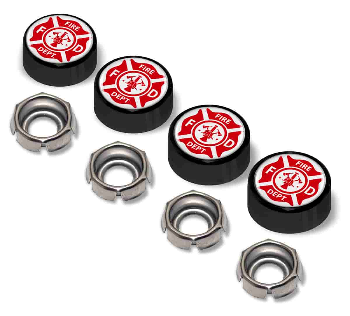 Firefighter License Plate Screw Caps - Black Metal Set of 4